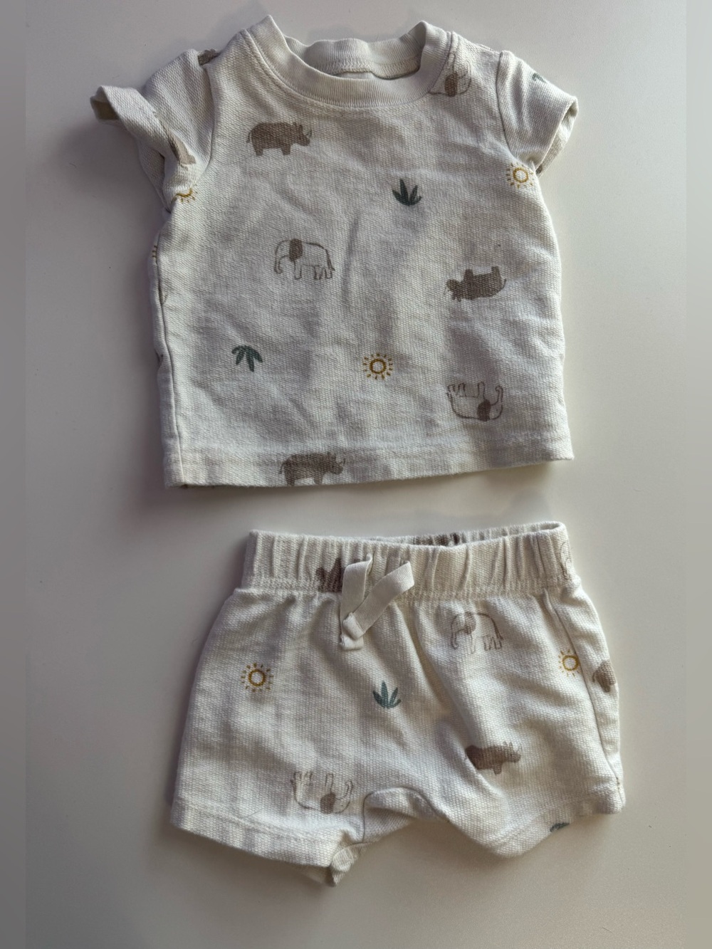 Carter's White Safari Animal Two-Piece Set with Beige and Green Accents